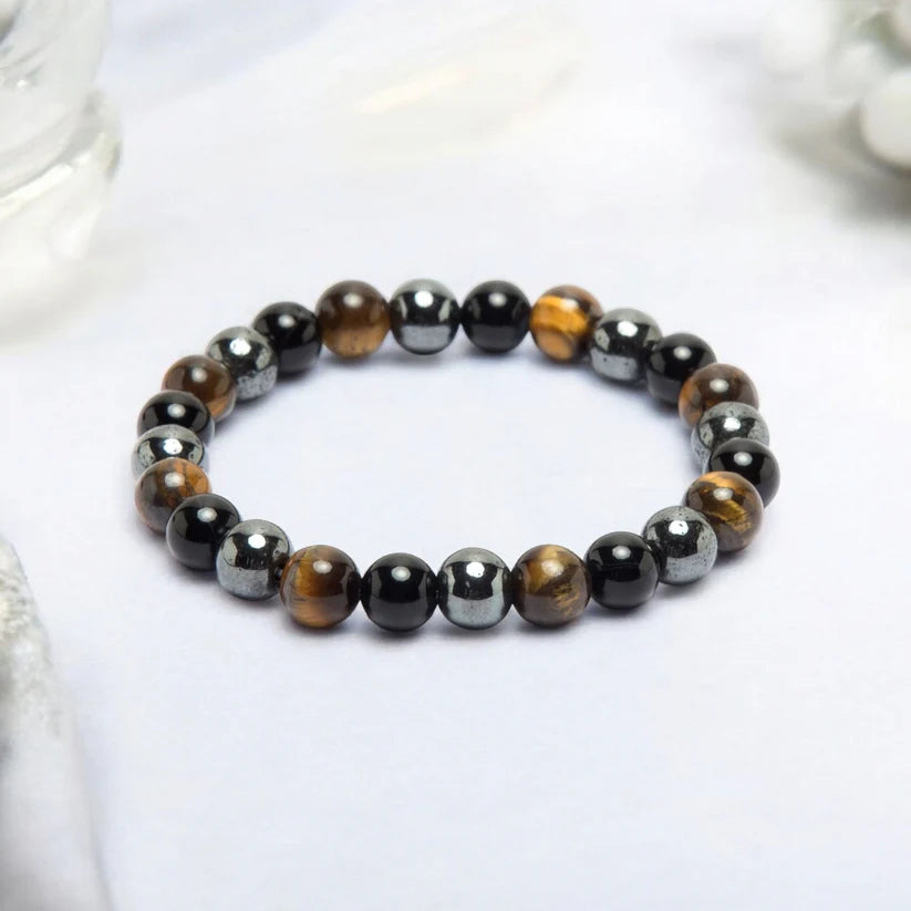 Triple Protection Crystal Bracelet | 8mm | Strength, Stability & Shielding