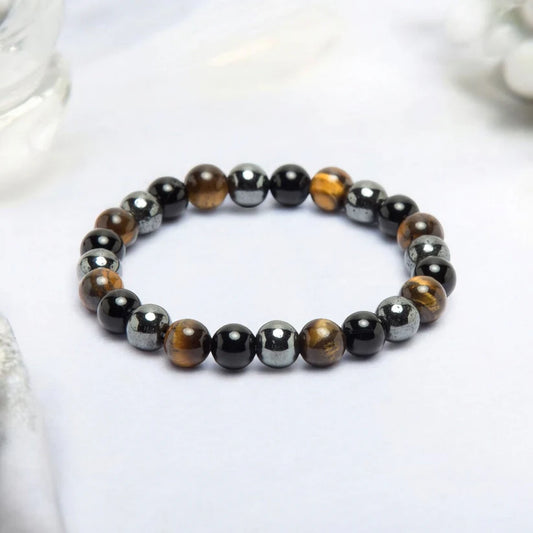 Triple Protection Crystal Bracelet | 8mm | Strength, Stability & Shielding