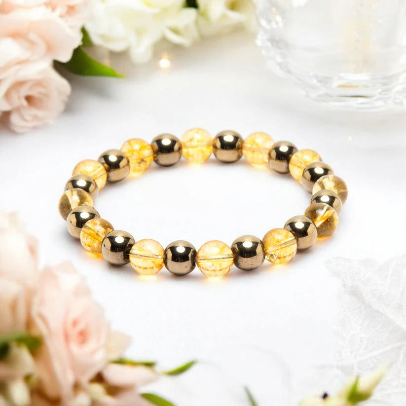 Citrine & Pyrite Bracelet – 8mm (Manifest Wealth & Good Fortune)