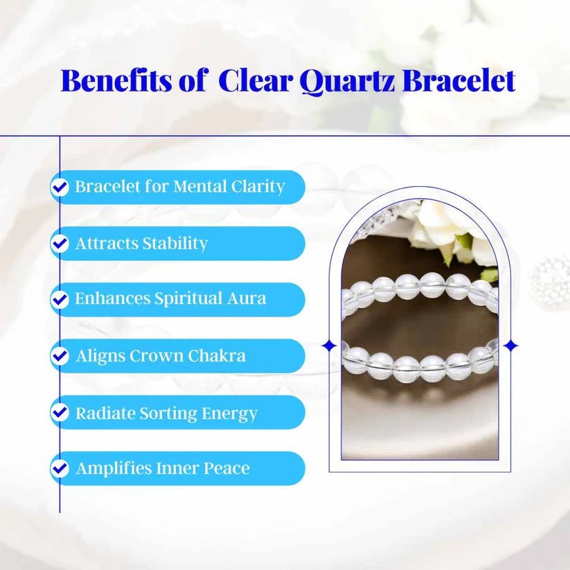 Clear Quartz Crystal Bracelet | Bead Size : 8mm with Certificate